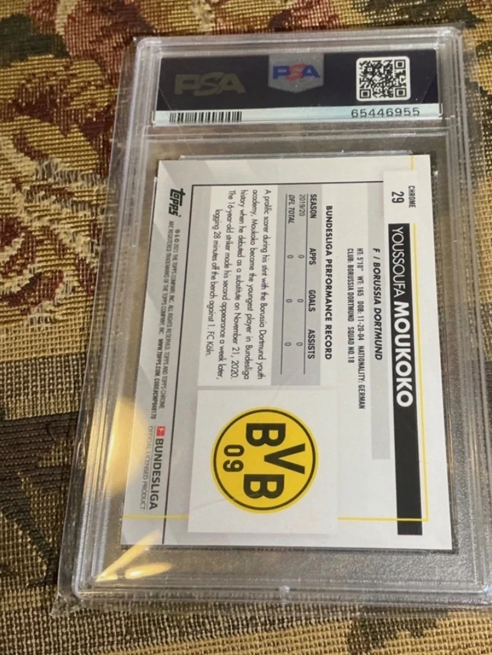 2020 Topps Chrome Bundesliga Sapphire Youssoufa Moukoko PSA 10 GEM MT Rookie RC